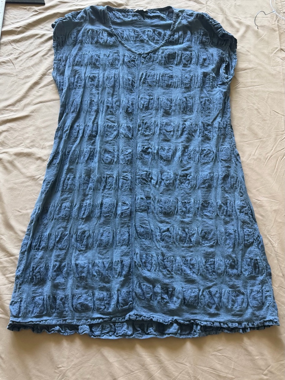FLAX Blue Textured Short Sleeve Women's Dress